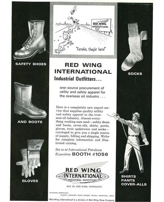 Historical Red Wing Shoes ad promoting the sale of PPE for workers