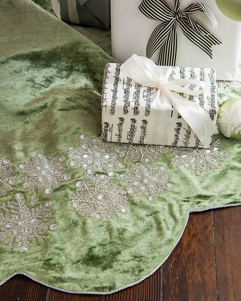 Sage Velvet Snowflake Tree Skirt Main