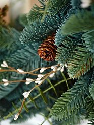 close-up of realistic greenery needles and decorations