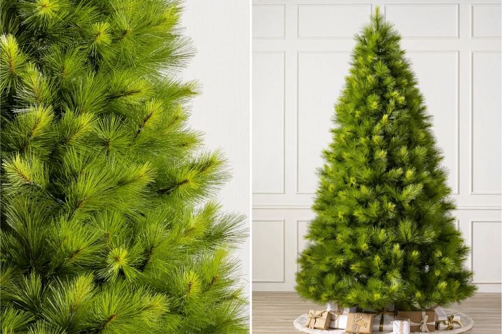 close-up and wide shots of Balsam Hill Monterey Pine artificial Christmas tree