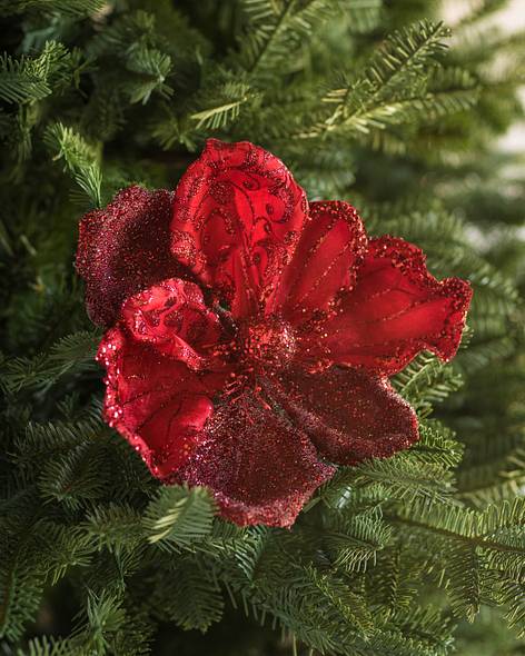 Red Glitter Magnolia Picks, Set of 12 Main