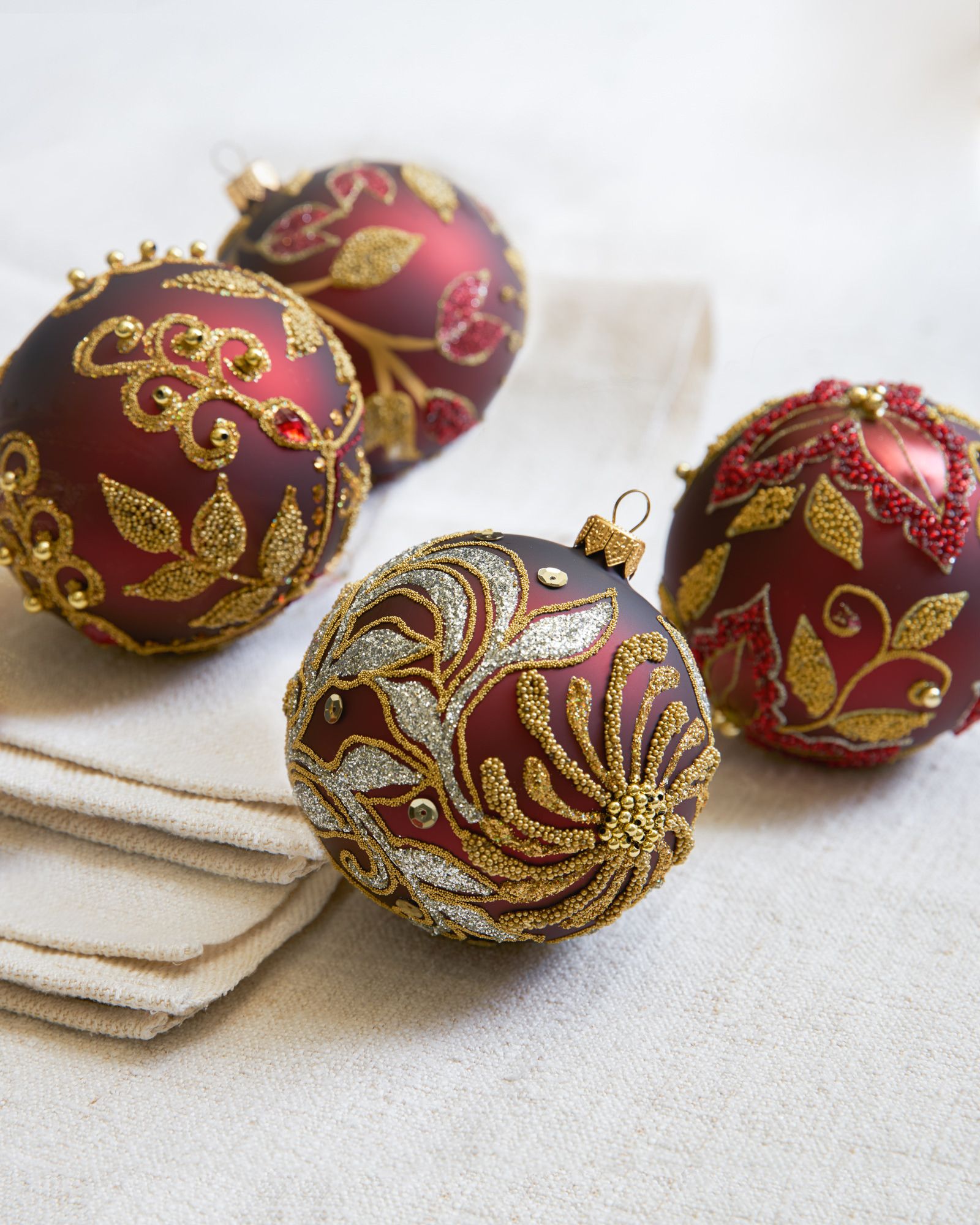 Set of 4 Decorated Glass Ball Ornaments  Balsam Hill