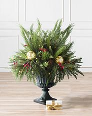 artificial potted foliage with Christmas accents