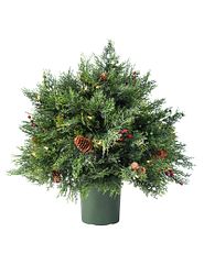 artificial potted foliage with Christmas accents