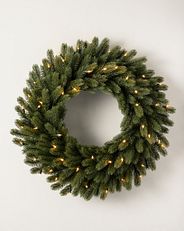 artificial wreath with clear lights