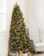 A space-saving flatback Balsam Hill artificial Christmas tree