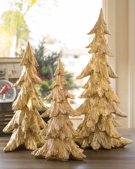 Golden Christmas Tabletop Trees, Set of 3 Main