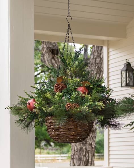 LED Mixed Pine Hanging Basket Main