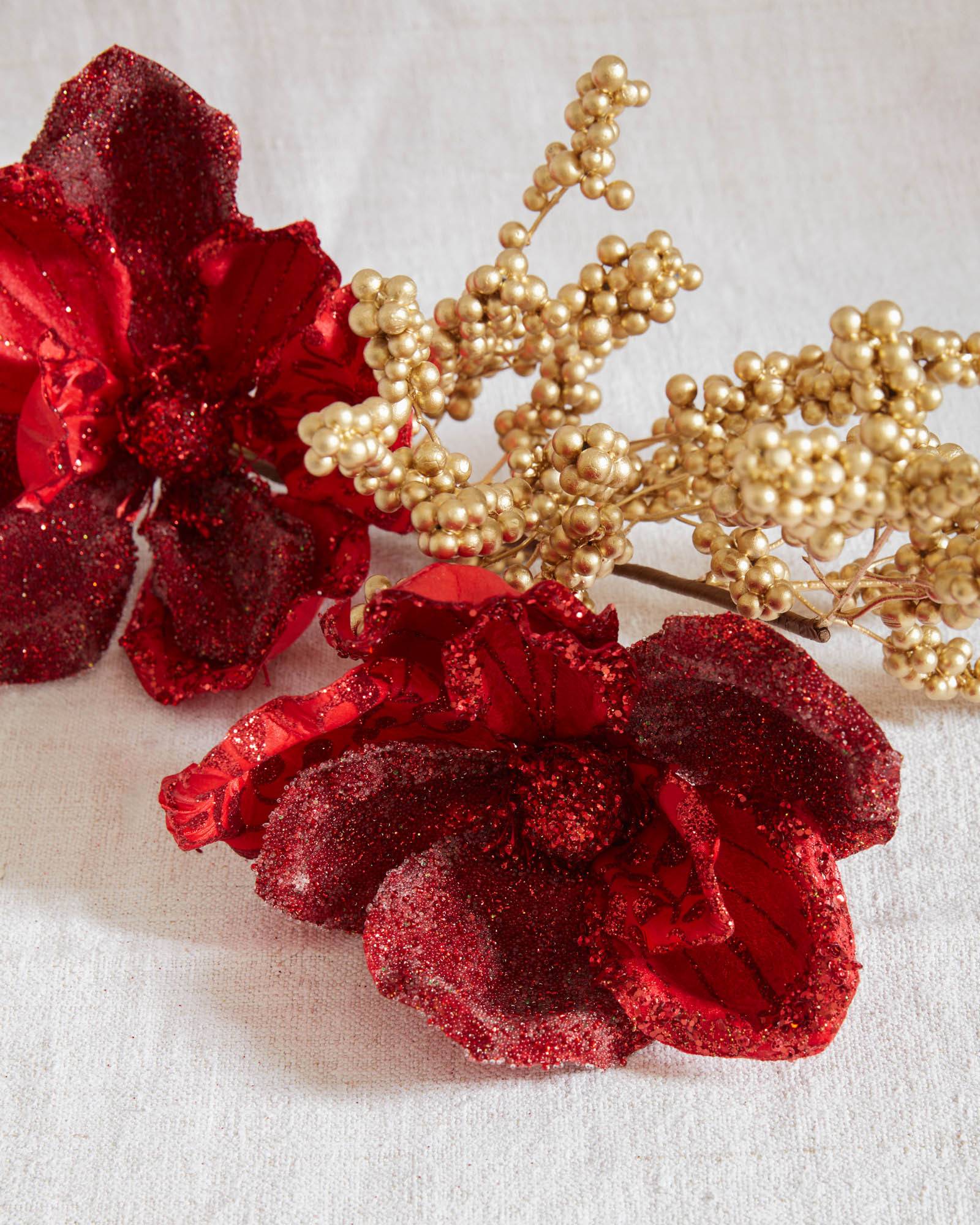 Red Glitter Magnolia Pick Set Balsam Hill