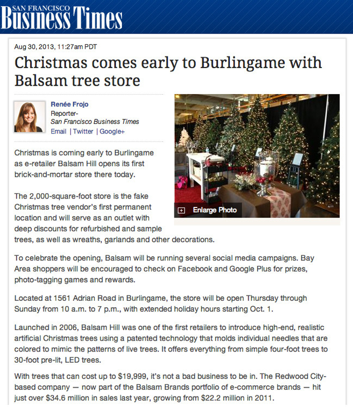 欧宝体育com包括《圣何塞水星报》、《旧金ob视讯官网山商业时报》和《棕榈滩邮报》在内的多家主要报纸都对Balsam Hill的人造圣诞树进行了报道。