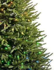 Nahaufnahme eines Weihnachtsbaums mit Beleuchtung mit Farbwechsel