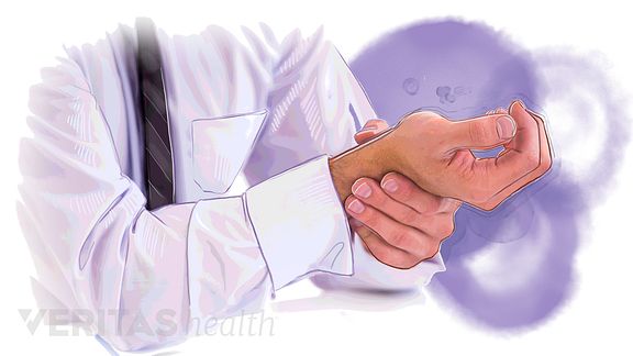 Person holding their hand in pain