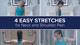 Collage of 4 neck stretches - flexion stretch, lateral flexion stretch, levator scapula stretch, corner stretch