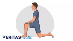 Illustration of a man doing the hip flexor stretch