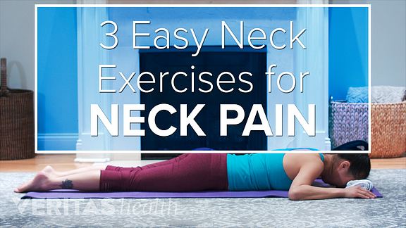 Title card for 3 easy neck exercises for neck pain video