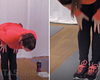 Woman doing a standing hamstring stretch.