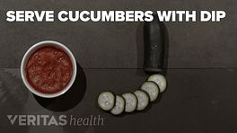 Beet dip with cucumber slices