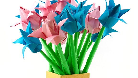 Pink and blue paper tulips