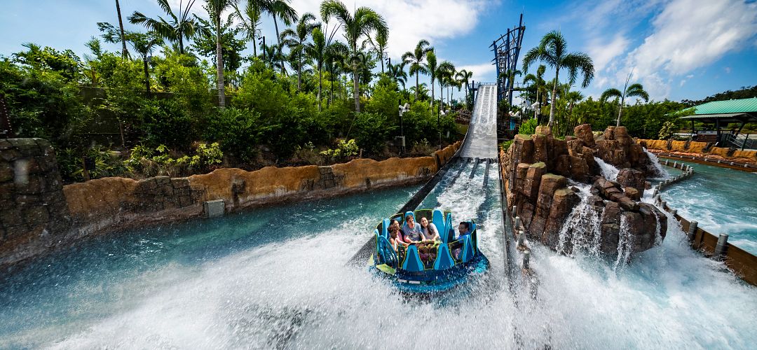 SeaWorld Orlando Family on Infinity Falls raft ride at SeaWorld Orlando