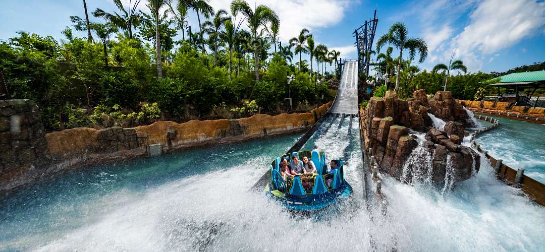 SeaWorld Orlando Family on Infinity Falls raft ride at SeaWorld Orlando