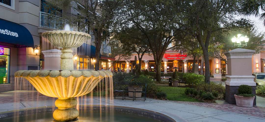 Winter Park Village Winter Park Village water fountain with shops in the background
