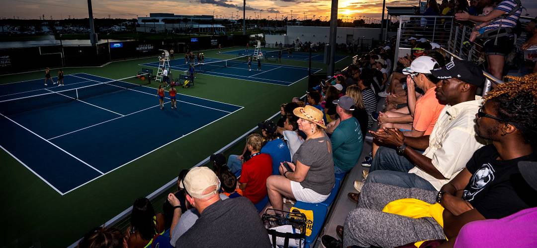 USTA National Campus Spectators watching a tennis match at the USTA National Campus in Lake Nona