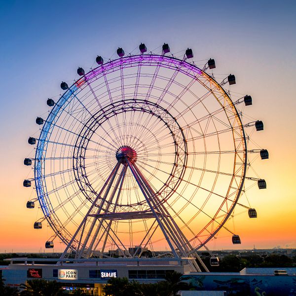 Family enjoying the view of Orlando from above on The Wheel at ICON Park