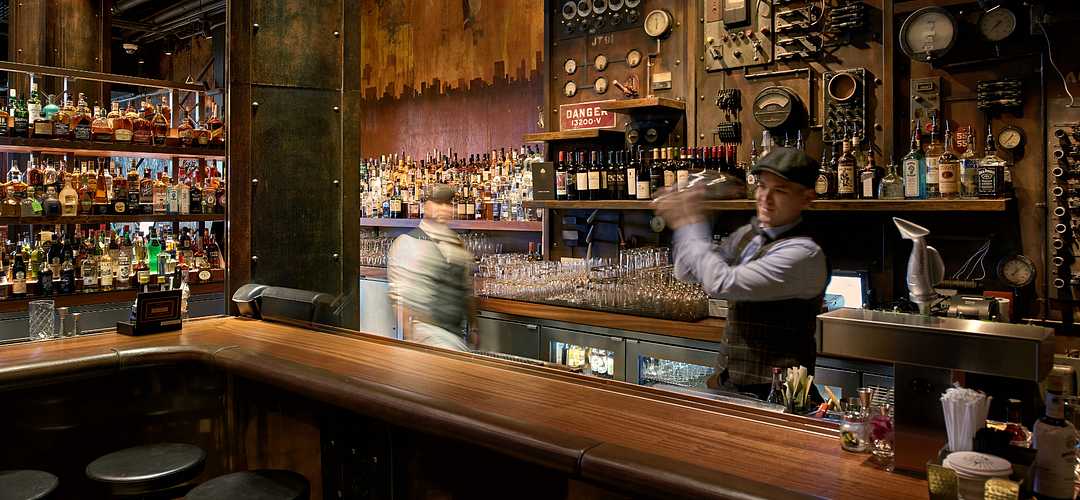 The Edison Bar area at The Edison at Disney Springs in Orlando, Florida.