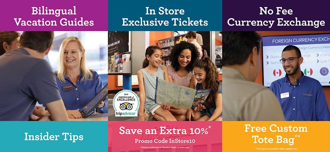 Visit Orlando Official Visitor Center services Services offered at the Visit Orlando Official Visitor Center - bilingual vacation guides, exclusive tickets, no-fee currency exchange, insider tips, and more!