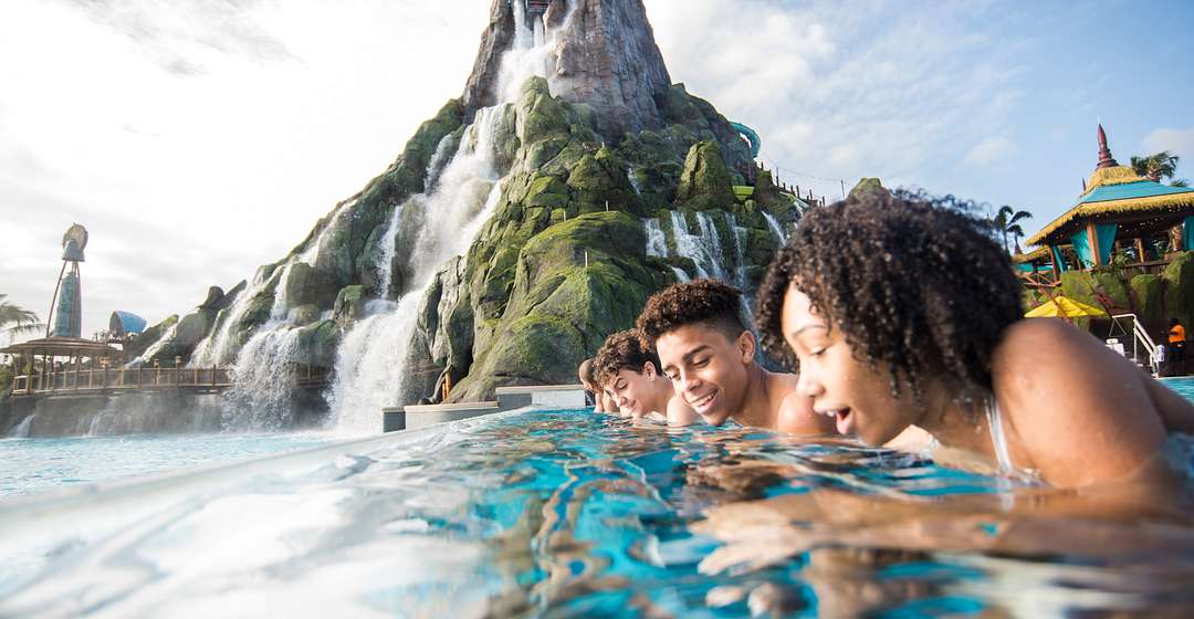 Universal's Volcano Bay Teens gazing into Reef Leisure Pool