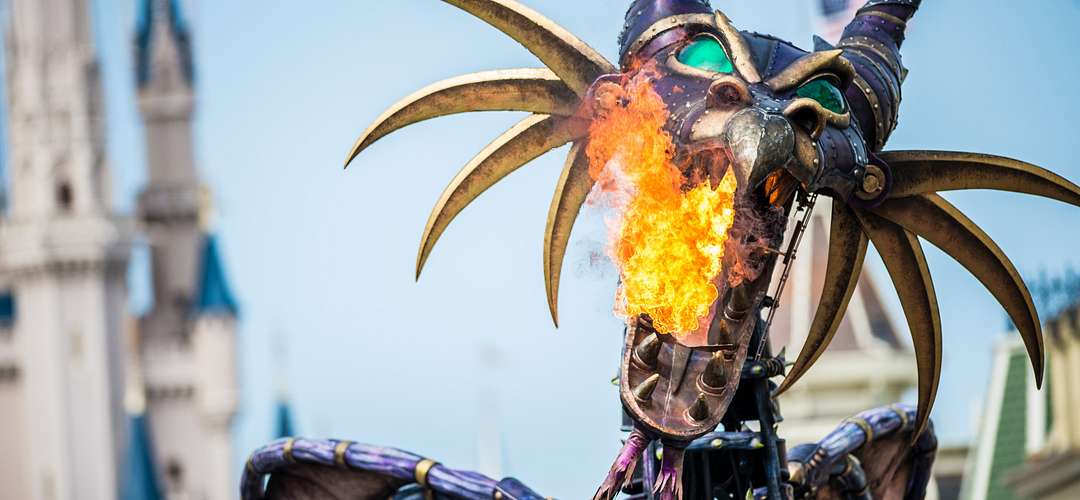 Maleficent dragon breathing fire in Festival of Fantasy Parade. Festival of Fantasy Parade