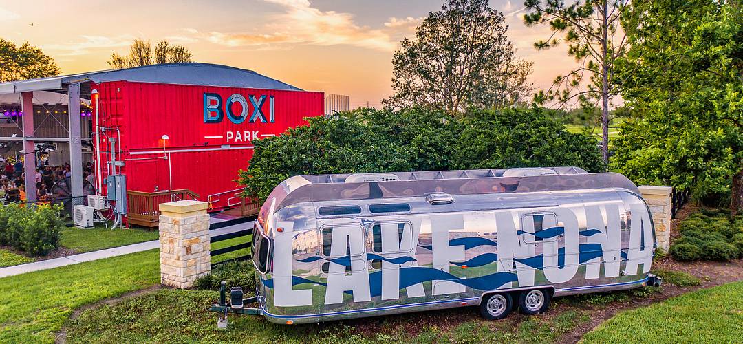 Boxi Park in Lake Nona RV sign of Lake Nona with Boxi Park in the background at sunset