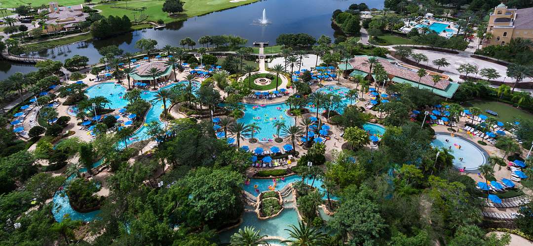 JW Marriott Orlando, Grande Lakes An aerial of the pools and amenities at the JW Marriott Orlando, Grande Lakes
