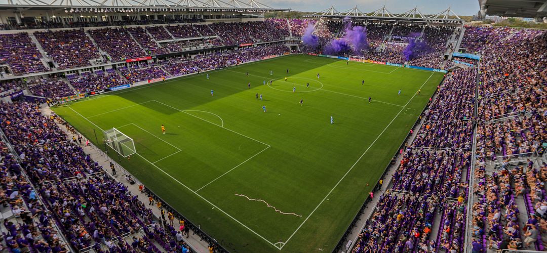 Orlando City Soccer Club View of the Exploria Stadium filled with spectators during a soccer game in Orlando