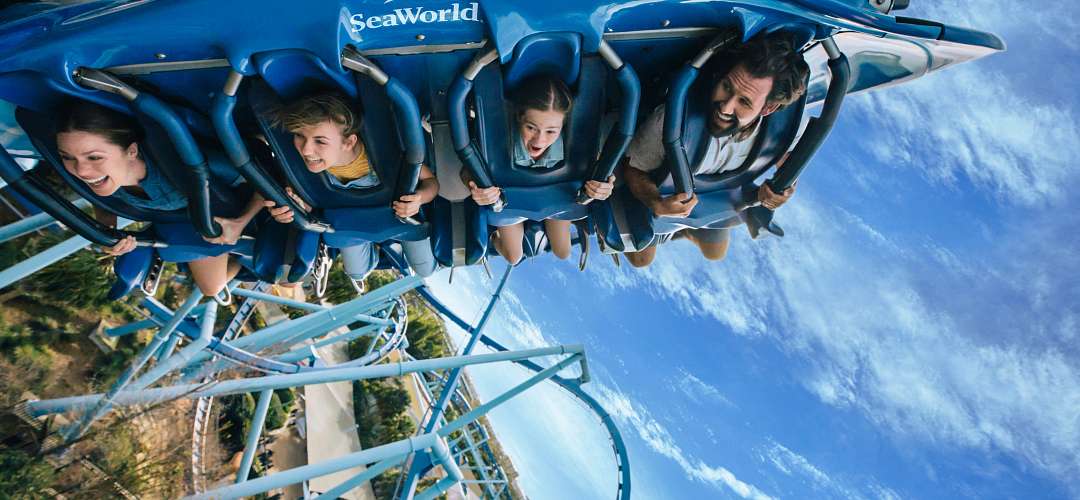 SeaWorld Orlando A family screaming while riding SeaWorld's Manta Coaster