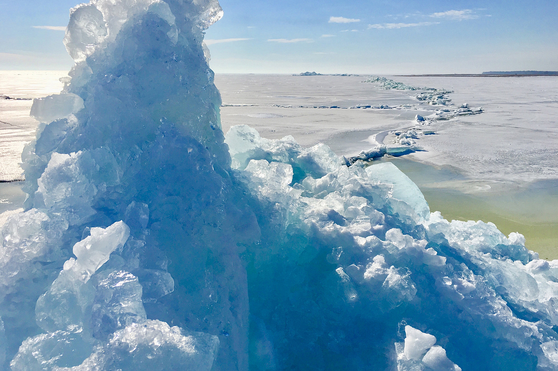 Ice shoves pushing against the lakeshore