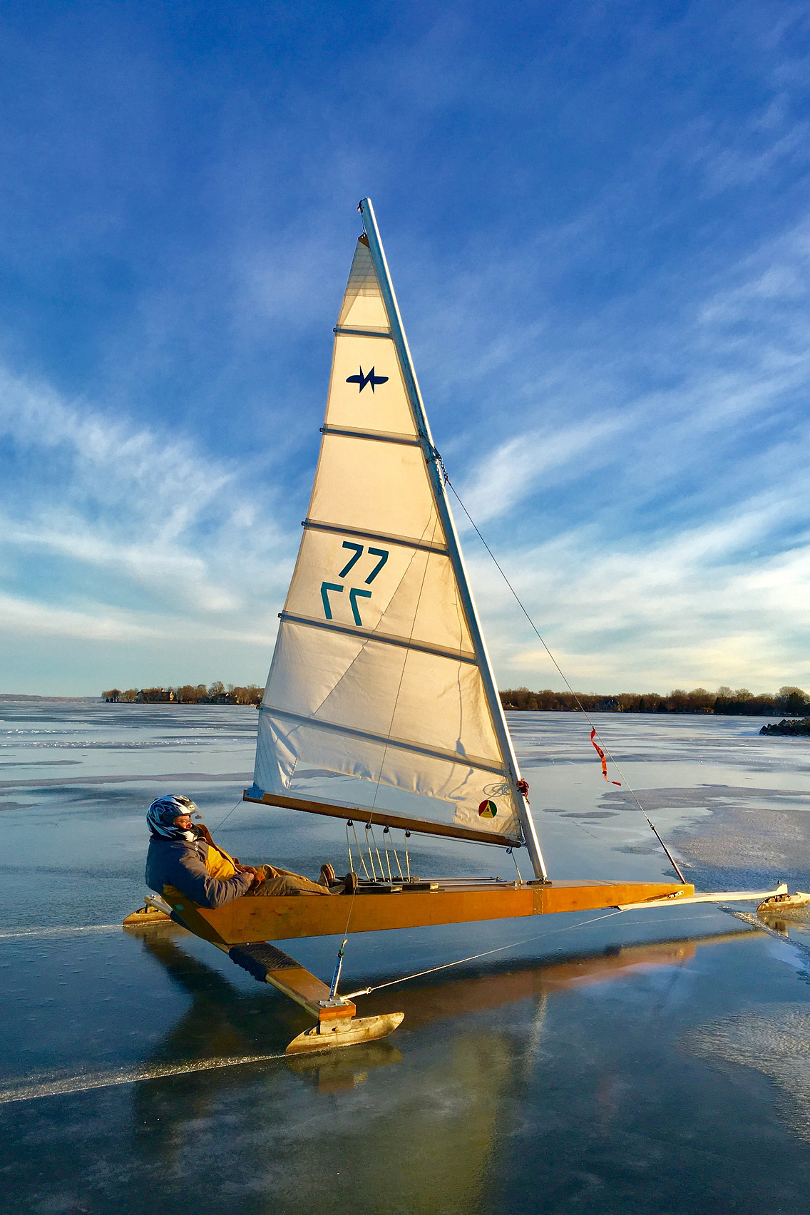 Ice boat gliding across Lake Winnebago