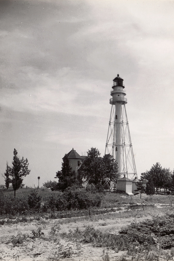 Black and white photo of Rawley Point Lighthouse