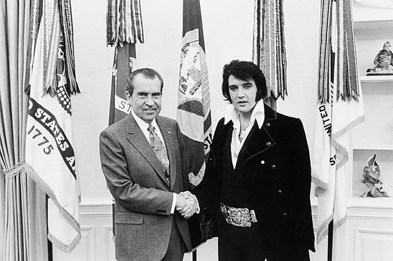 President Nixon, at left, shaking hands with Elvis Presley at the White House