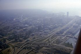 aerial view of hazy sky over city of Milwaukee