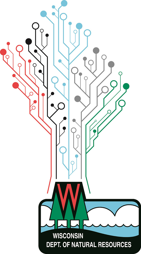 Graphic of DNR logo with digital drawing in shape of tree growing from it