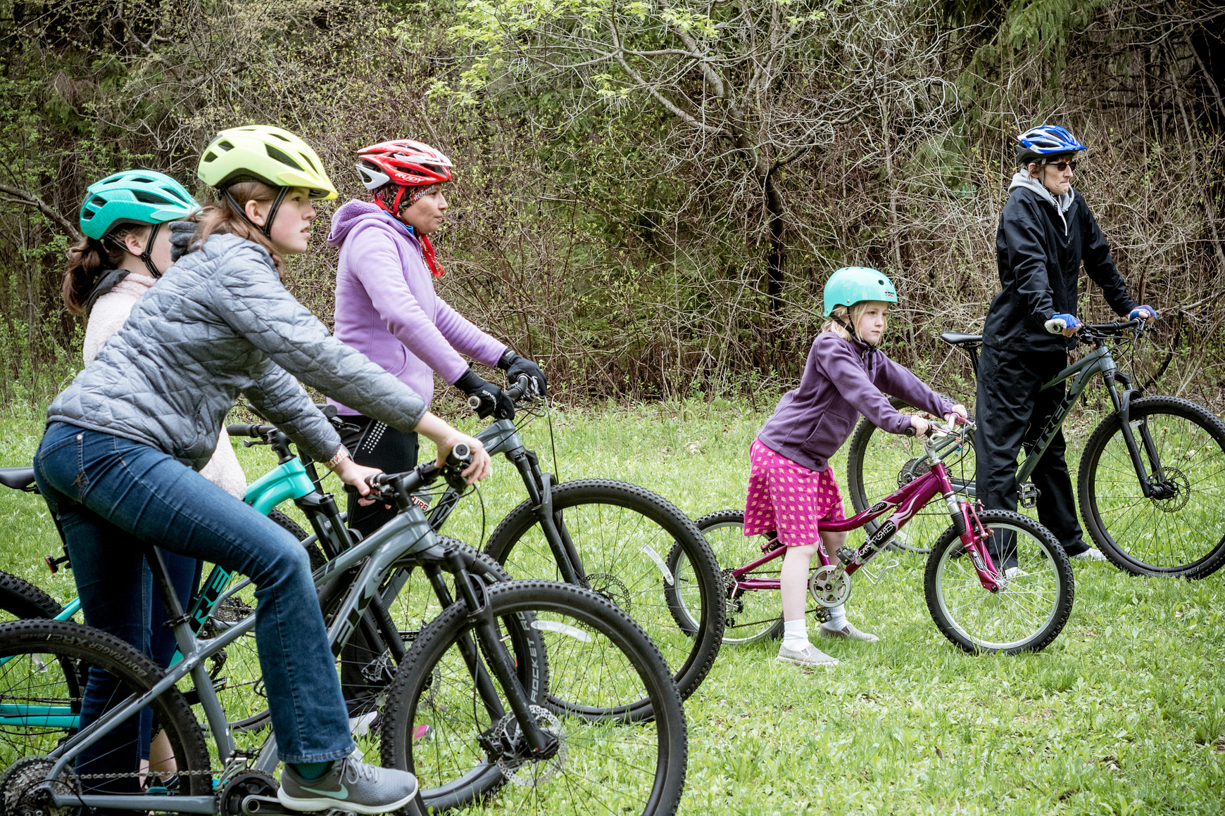 girls biking at the OutWiGo girls event