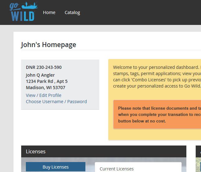 Customer homepage showing DNR customer number