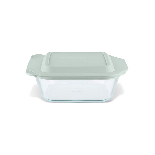 Deep 8" Square Glass Baking Dish with Sage Green Lid