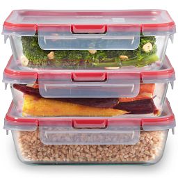 FreshLock 6-piece Glass Storage Set (red lids)