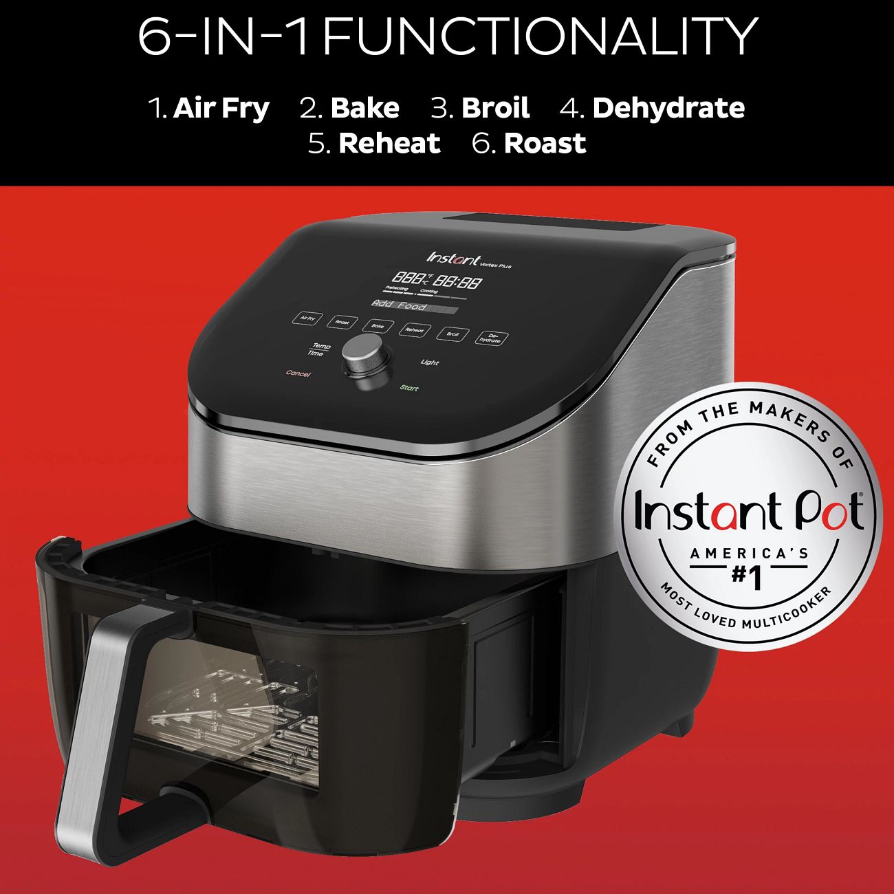 Instant™ Vortex® Plus 6 Quart Stainless Steel Air Fryer With Clearcook