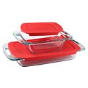 Pyrex Easy Grab Square & Oblong Dish Set with Red Lids