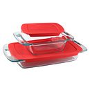 Easy Grab 4-piece Glass Bakeware Set with Red Lids