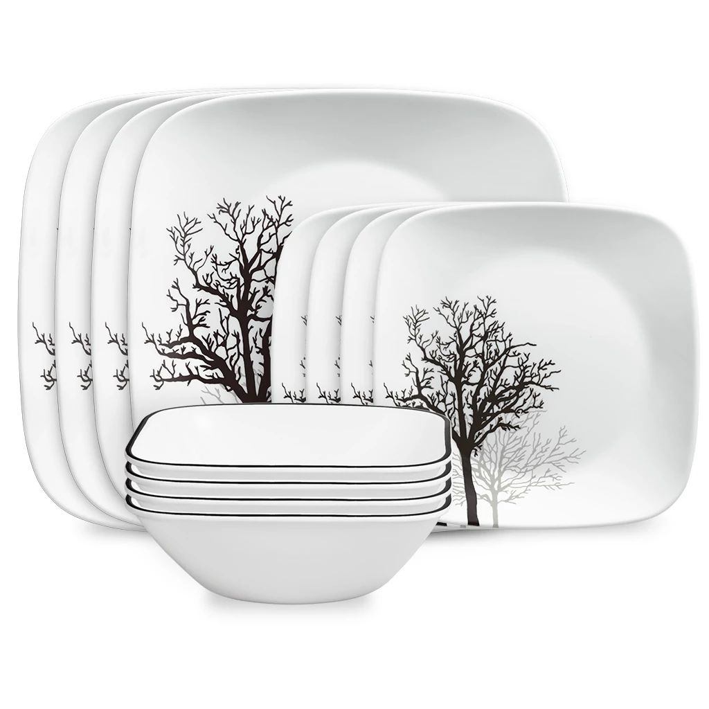 White Porcelain Dinnerware Set For 4 Modern Dishes Plates Bowls Black 12  Piece,  in 2023