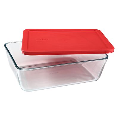 Storage Plus 4-cup Square Glass Food Storage Container with Red Lid